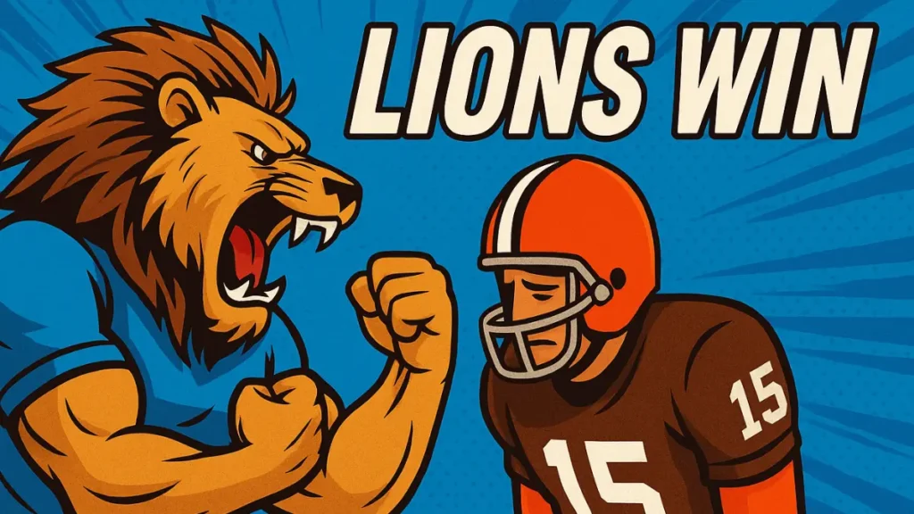 This is an image of a Detroit Lions beating up on a Cleveland Brown. Image is for the recap of Lions 27010 win over the Browns on Sept 28, 2025