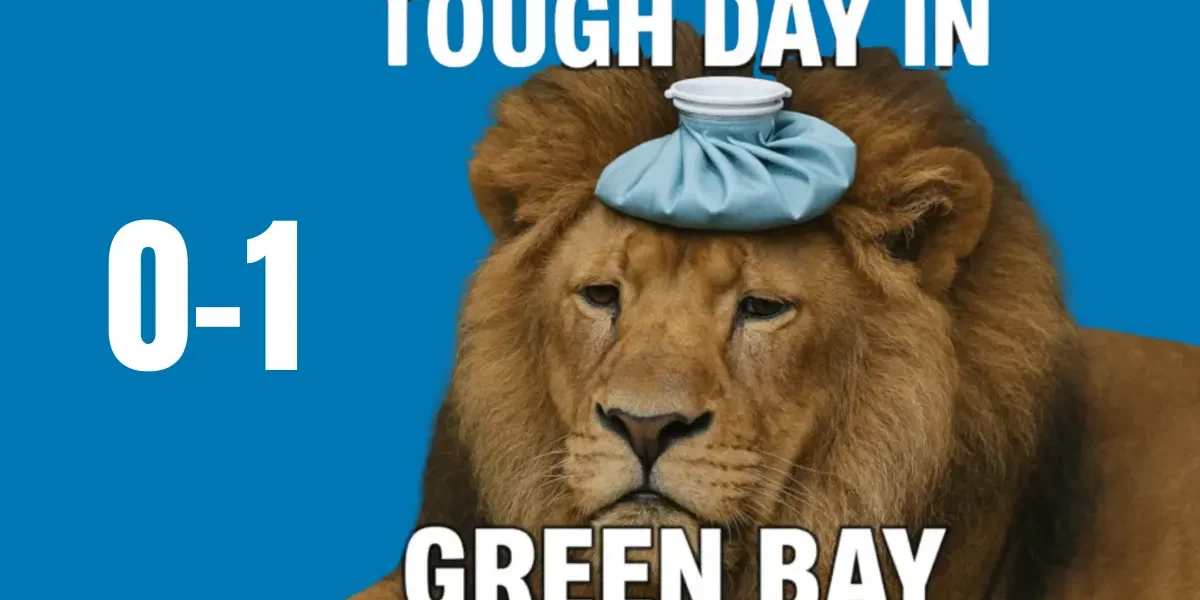 Image of a injured lion, reflecting the loss to Green Bay on Sept 7, 2025