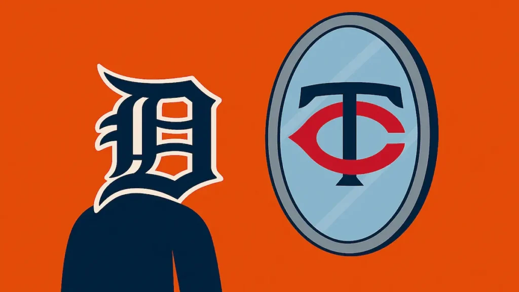 Tiger logo staring at Twins logo in the mirror.