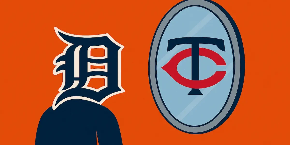 Tiger logo staring at Twins logo in the mirror.