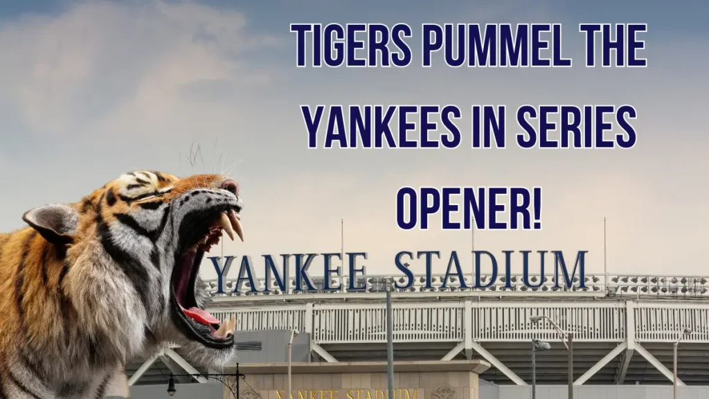 Photo of Roaring Tiger at Yankee Stadium after 12-2 Win