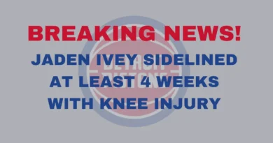 Detroit Piston, Jaden Ivey, out at least 4 weeks with knee injury.
