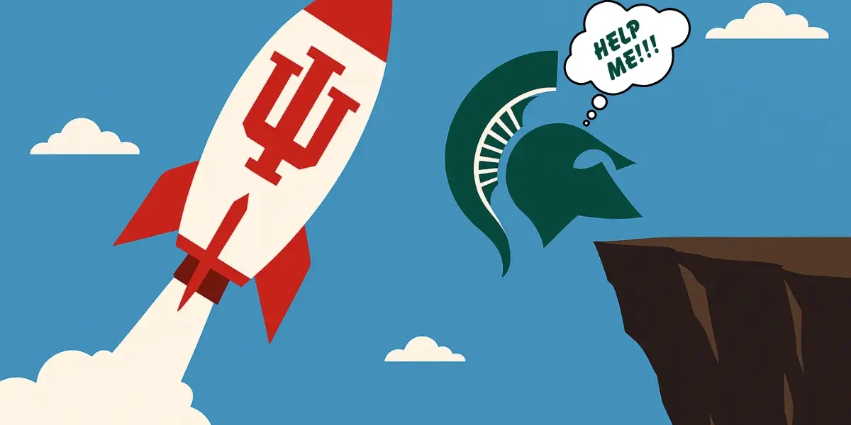 MSU football falling off a cliff, Indiana on a rocket ship