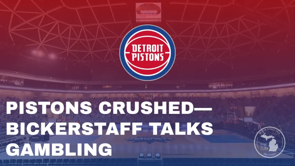 Digital concept art showing a dejected Detroit Pistons player on the bench after a loss.