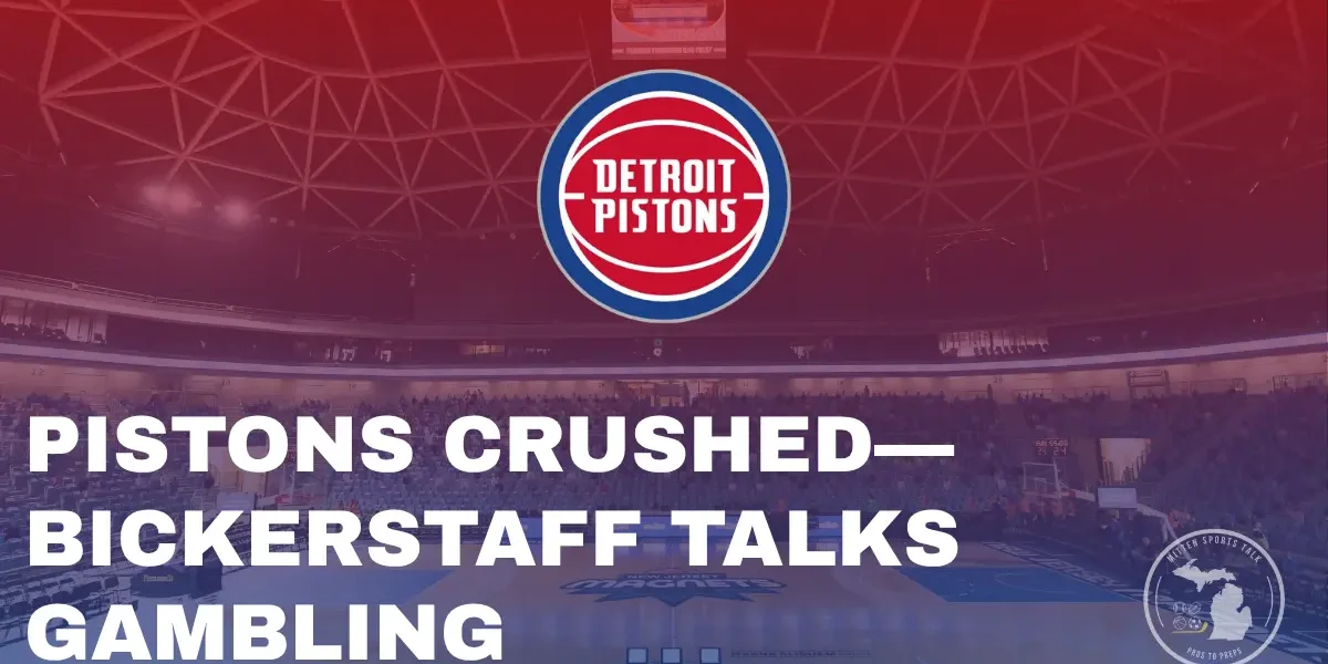 Digital concept art showing a dejected Detroit Pistons player on the bench after a loss.