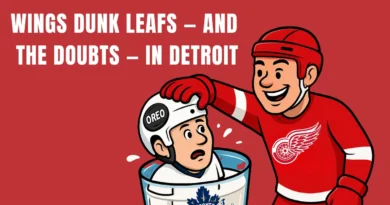 Hockey rivalry between teams illustrated humorously.