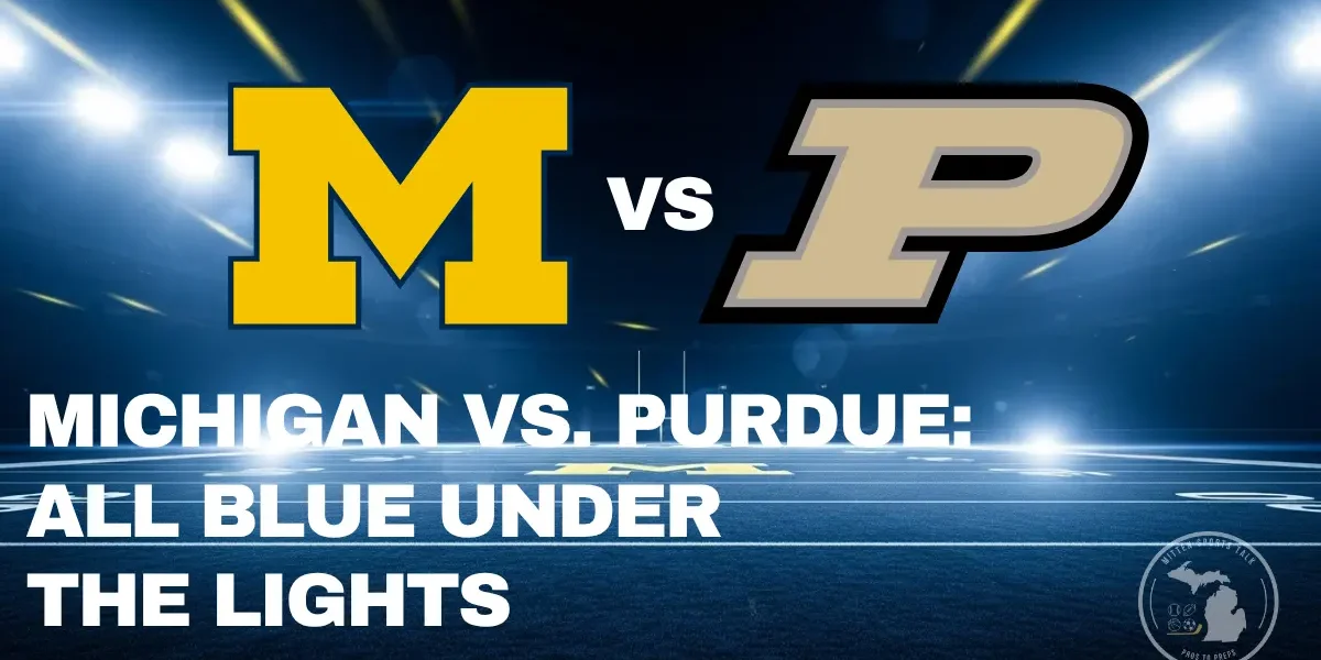 Michigan Stadium illuminated at night in maize and blue: Highlighting Mighigan vs Purdue 2025