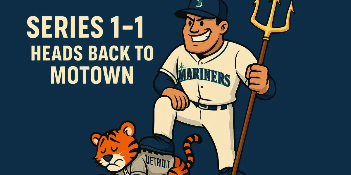 Mariners tie series 1-1 with 3-2 victory in Seattle during ALDS playoff game.