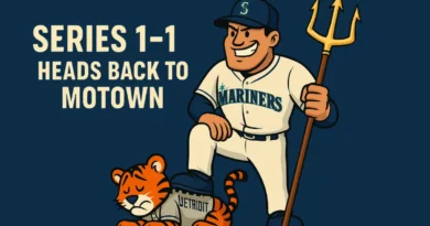 Mariners tie series 1-1 with 3-2 victory in Seattle during ALDS playoff game.