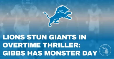 Jahmyr Gibbs breaks free for a long run as the Lions defeat the Giants in an overtime thriller