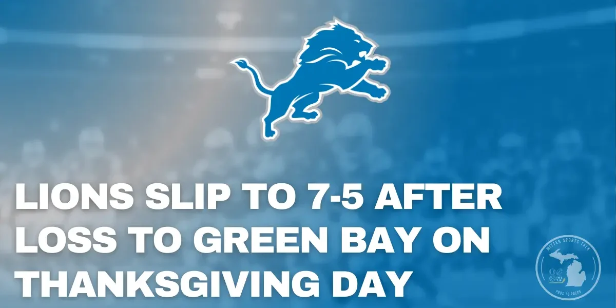 Alt Image Text: Detroit Lions and Green Bay Packers in action at Ford Field on Thanksgiving Day as Lions fall to 7–5.