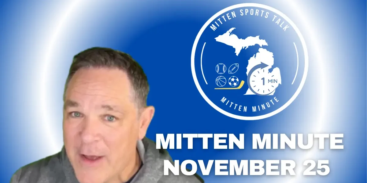 “Detroit Pistons vs Indiana Pacers game graphic featuring Cade Cunningham in a black Pistons uniform during the Mitten Minute daily Michigan sports update.”