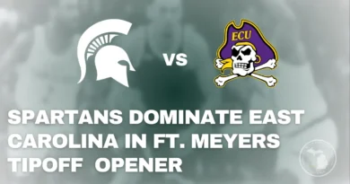 Michigan State players celebrate during their 89-56 win over East Carolina in the Fort Myers Tip-Off opener