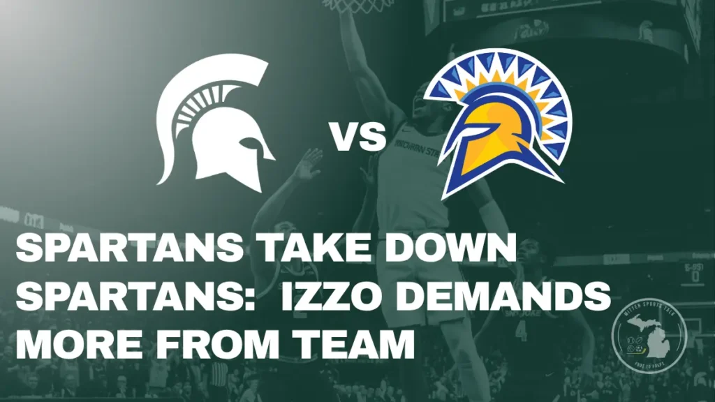 Michigan State's player takes a shot against San Jose State defenders at the Breslin Center.