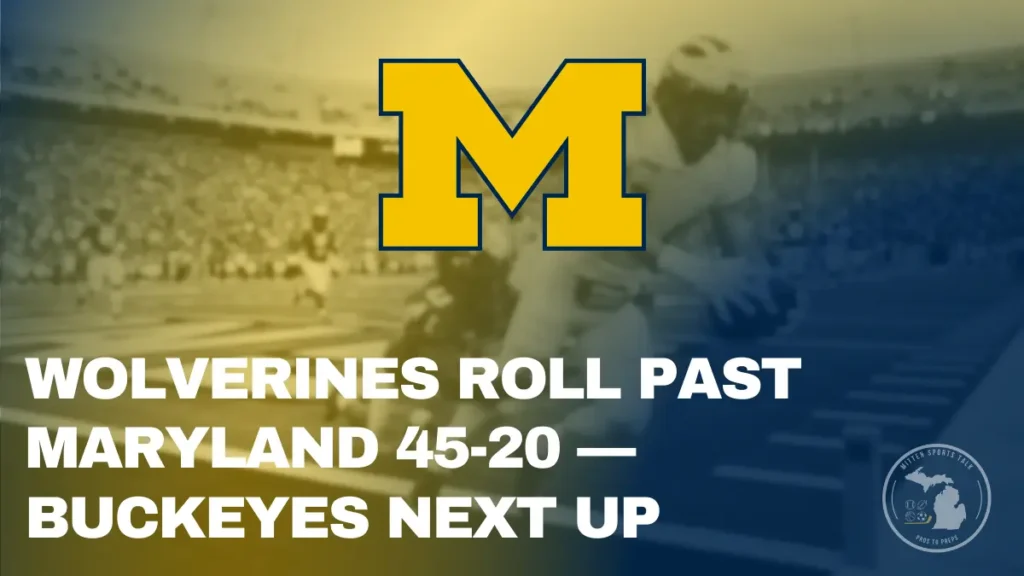 Michigan Wolverines celebrate a dominant 45–20 win over Maryland to set up a massive showdown with Ohio State