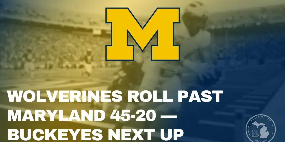Michigan Wolverines celebrate a dominant 45–20 win over Maryland to set up a massive showdown with Ohio State