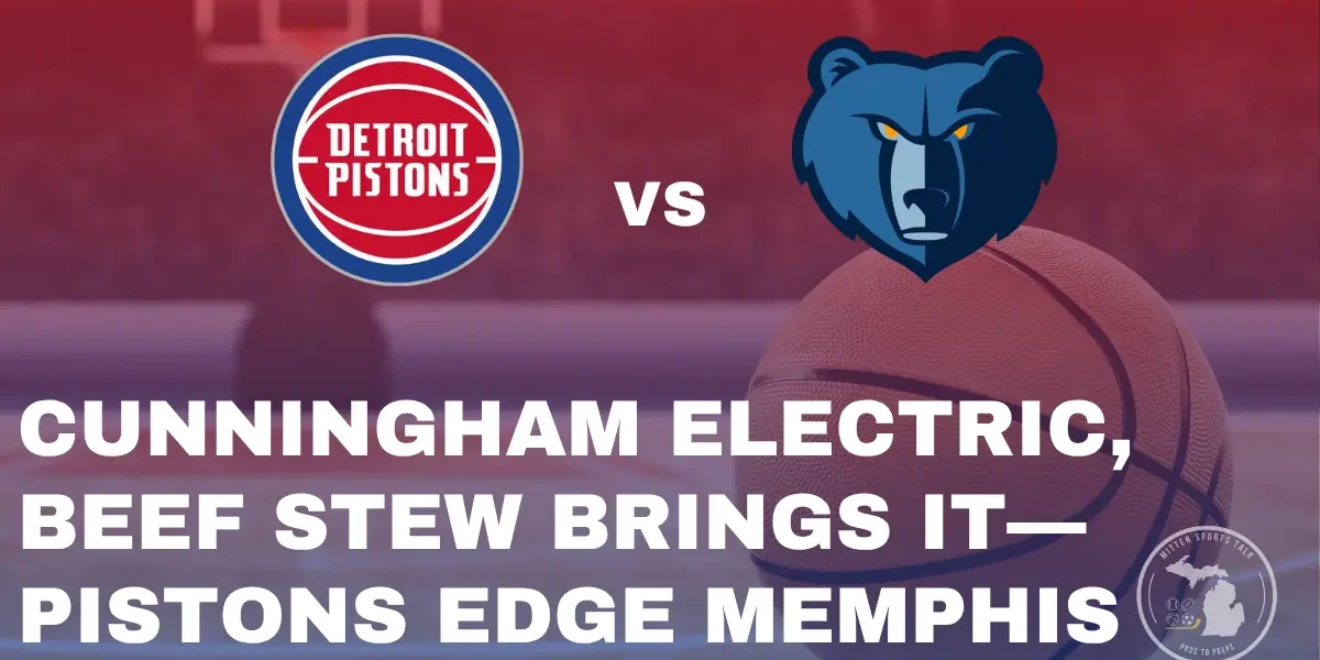 Highly stylized team color overlay of Detroit Pistons in a empty stadium, after win against Memphis Grizzlies.