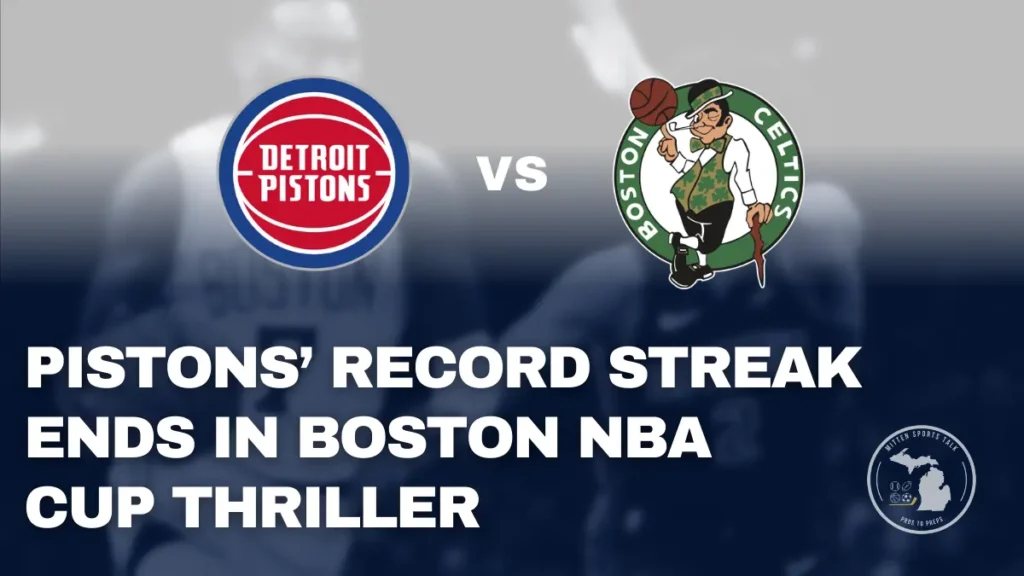 Detroit Pistons and Boston Celtics battle at TD Garden during streak-ending 117-114 NBA Cup thriller.