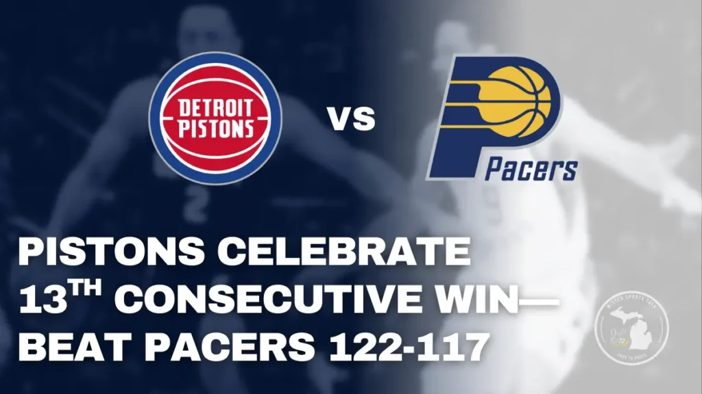 Detroit Pistons celebrate tying the franchise win streak record with a victory over the Indiana Pacers.