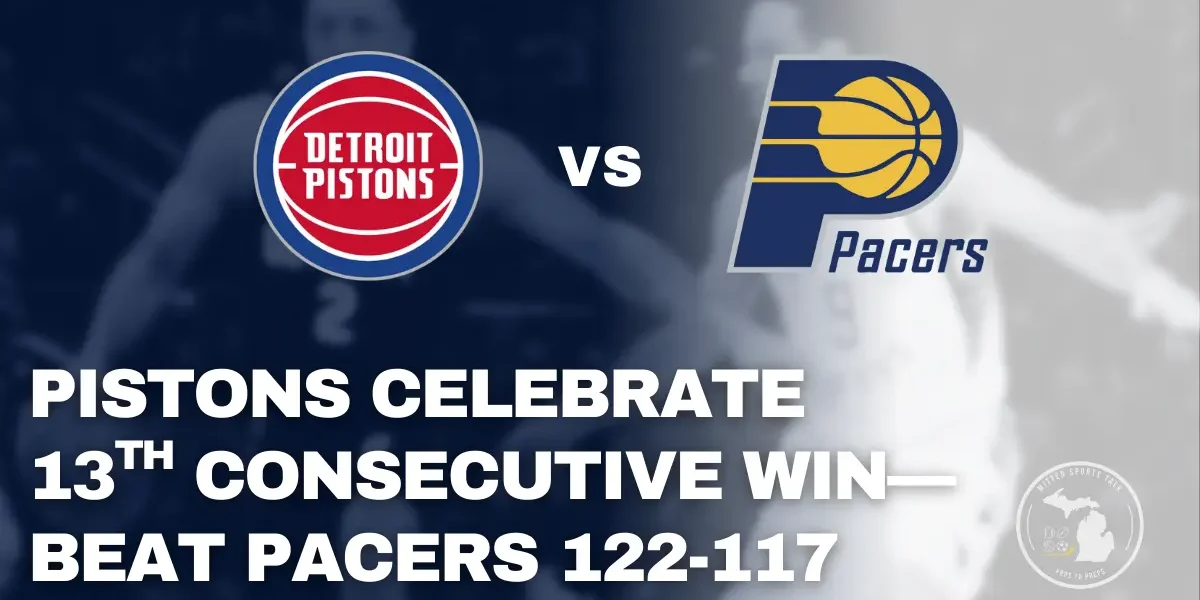 Detroit Pistons celebrate tying the franchise win streak record with a victory over the Indiana Pacers.