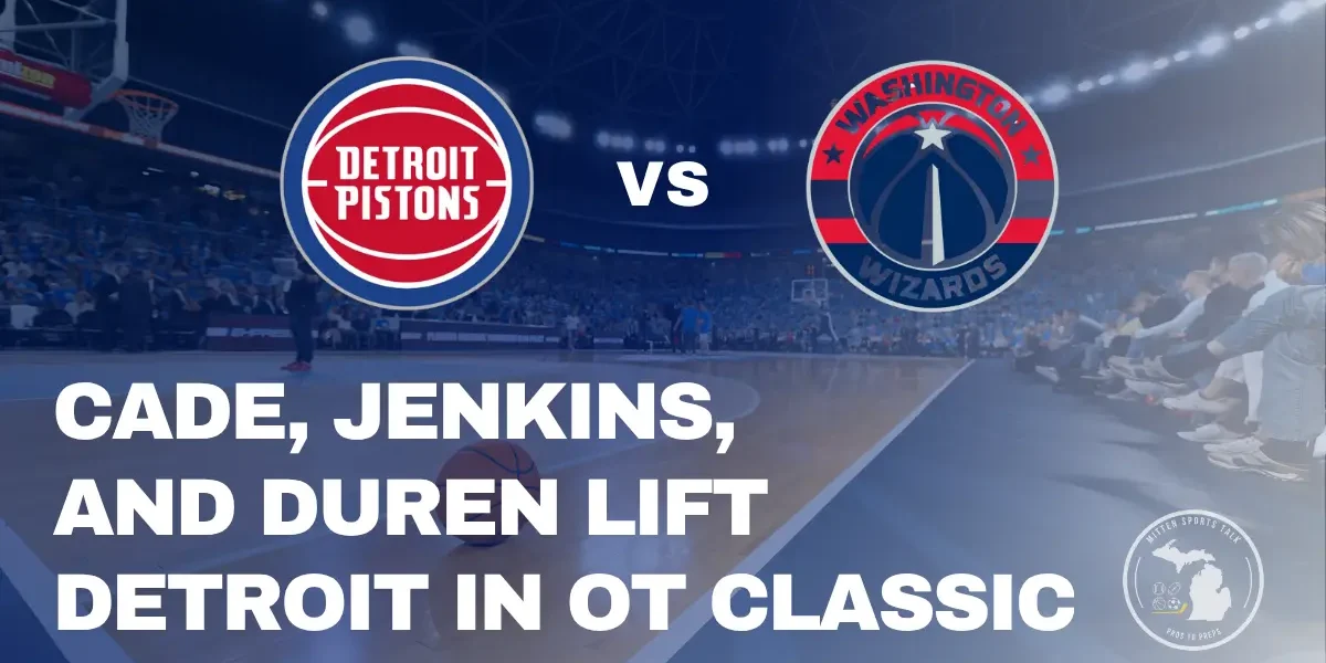 Cade Cunningham celebrates historic triple-double as Daniss Jenkins and Duncan Robinson spark Pistons’ 7th straight OT win at Little Caesars Arena.