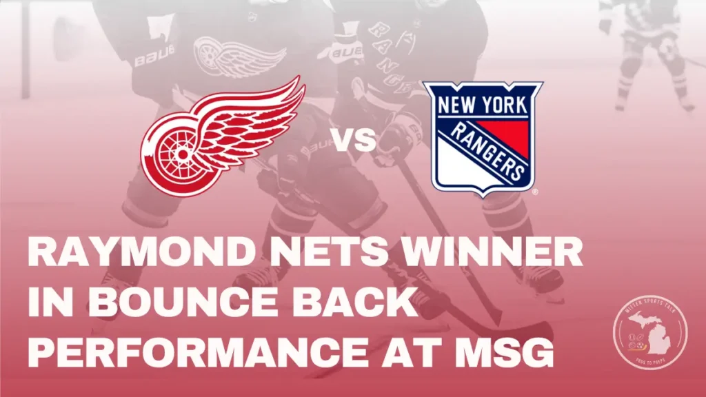 Players fight over puck as Wings take on Rangers at MSG Sunday November 16, 2025.