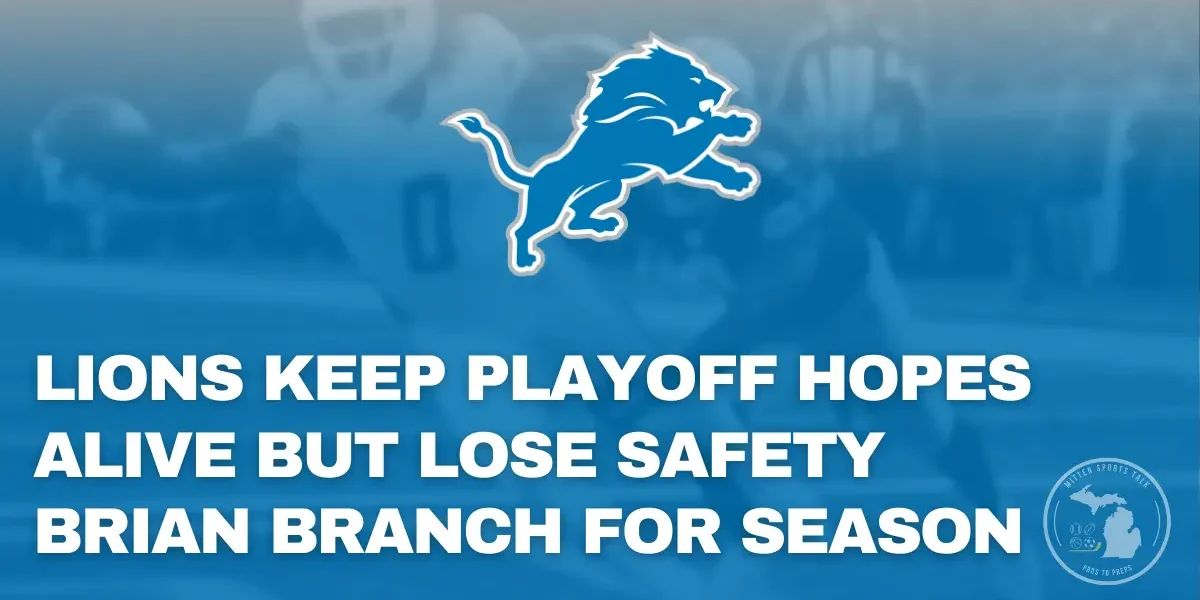 Detroit Lions safety Brian Branch on the turf after suffering a season-ending Achilles injury against the Cowboys.