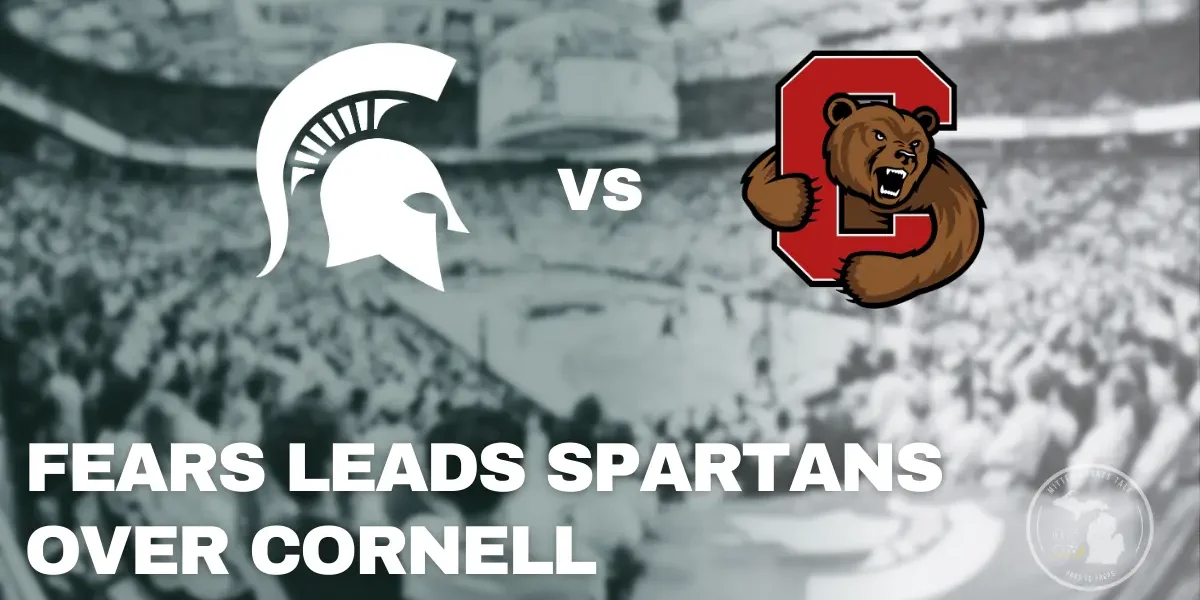 Michigan State Spartans celebrate during a 114–97 win over Cornell at the Breslin Center, led by Jeremy Fears Jr. and balanced scoring.