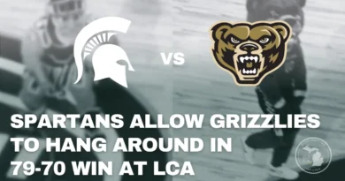Michigan State Spartans vs Oakland Golden Grizzlies maacots at Little Caesars Arena in Detroit