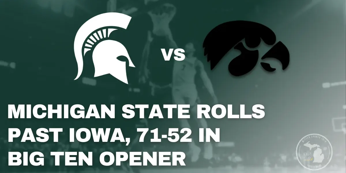 Michigan State players celebrate during a dominant 71-52 win over Iowa at the Breslin Center.