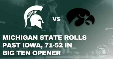 Michigan State players celebrate during a dominant 71-52 win over Iowa at the Breslin Center.