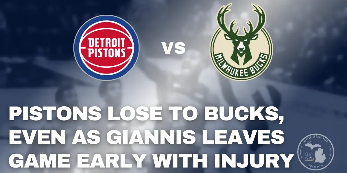 Detroit Pistons players react after a late-game collapse in a 113-109 loss to the Milwaukee Bucks.