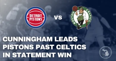 Cade Cunningham celebrates during Pistons 112–105 win over Boston Celtics at TD Garden