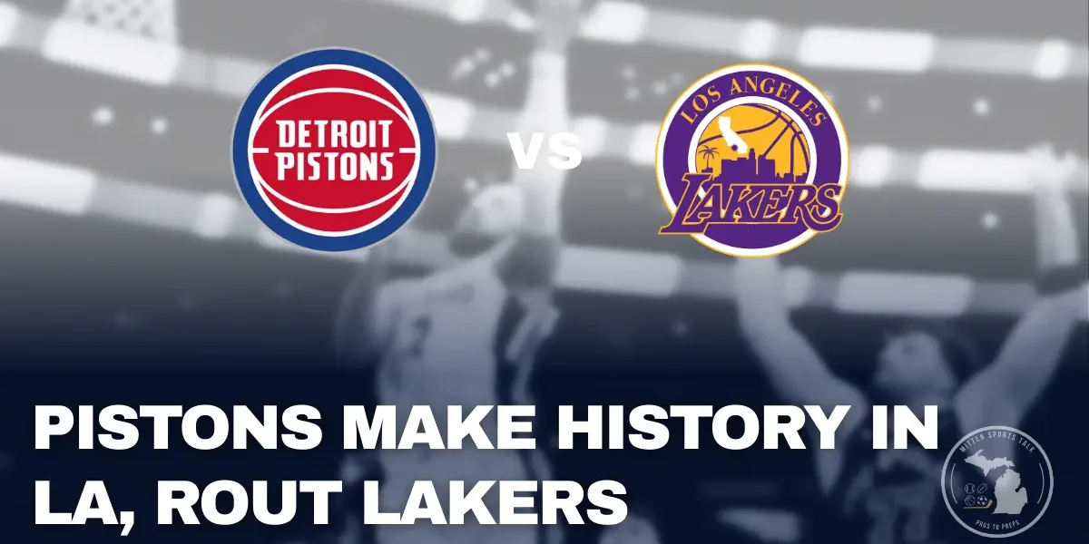 Detroit Pistons celebrate a 128–106 win over the Los Angeles Lakers at Crypto.com Arena, led by Cade Cunningham and a dominant bench performance.