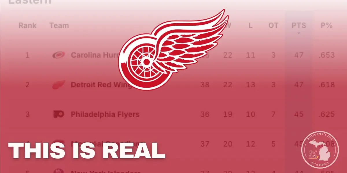 Red Wings graphic acknowledging their First Place standing in the NHL's Eastern Conference