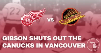 John Gibson makes a glove save during his 39-save shutout against the Vancouver Canucks.