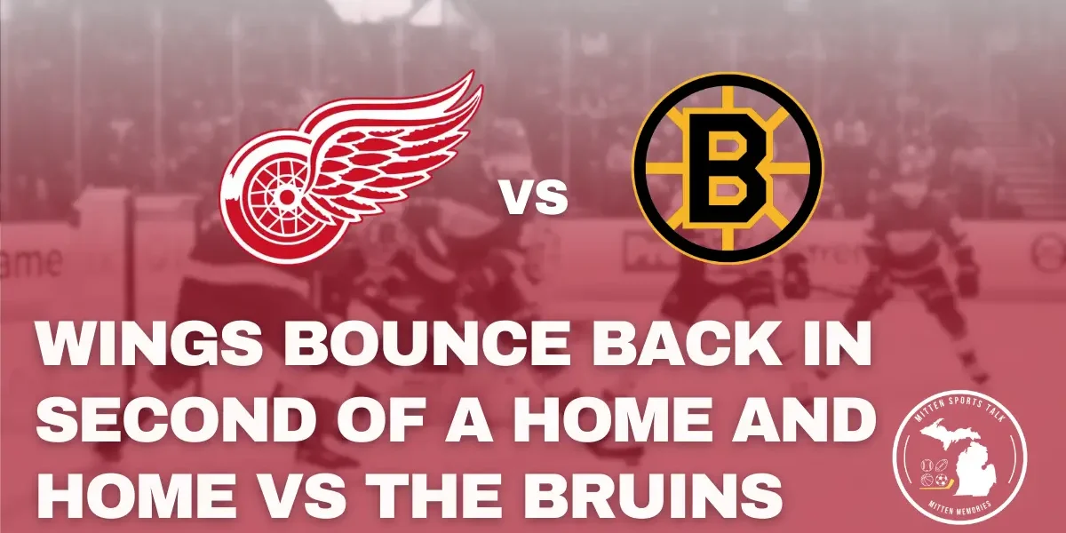 Moritz Seider celebrates after scoring during Red Wings’ 5-4 win over the Bruins at Little Caesars Arena.