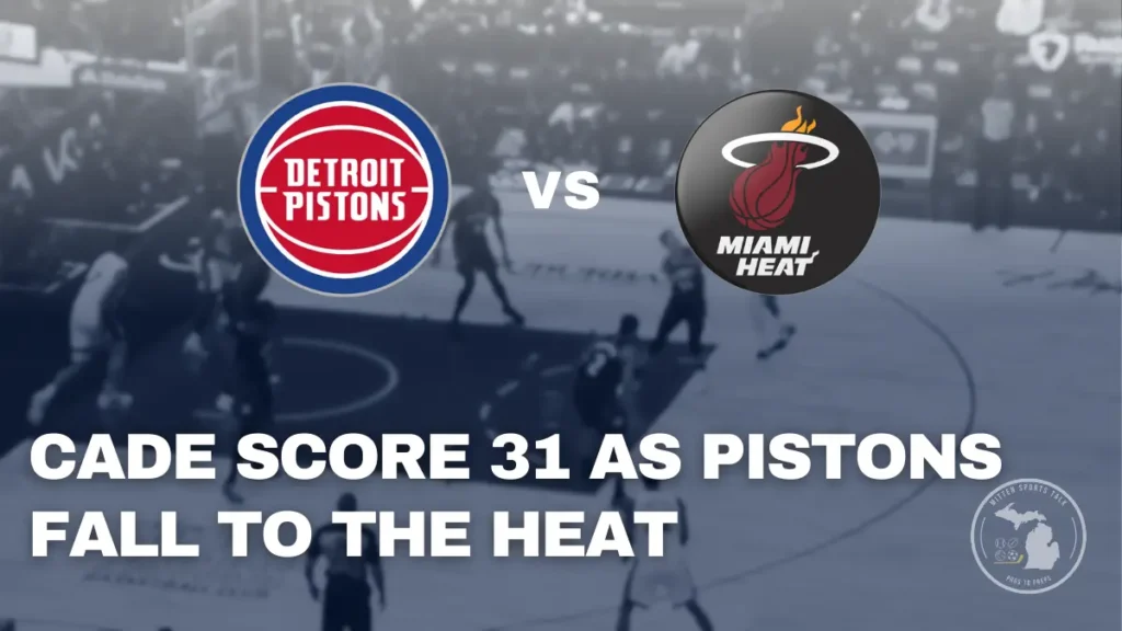 Miami Heat guard Norman Powell take s shot against the Pistons at Little Caesars Arena.