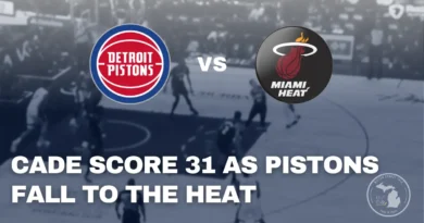 Miami Heat guard Norman Powell take s shot against the Pistons at Little Caesars Arena.