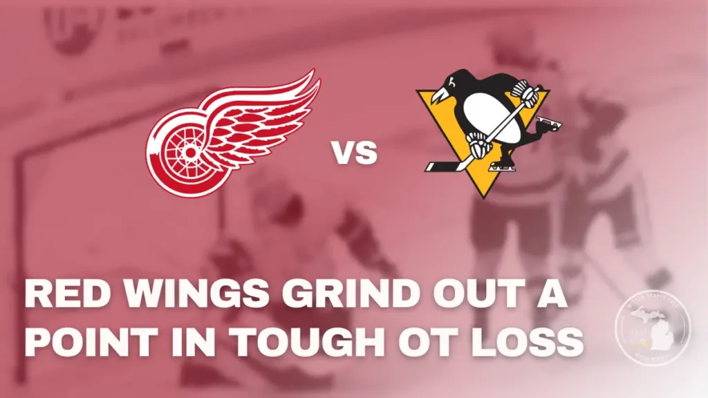 Detroit Red Wings players celebrate during a road game against the Pittsburgh Penguins in a New Year’s Day NHL matchup.