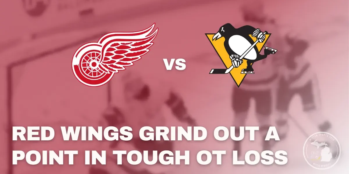 Detroit Red Wings players celebrate during a road game against the Pittsburgh Penguins in a New Year’s Day NHL matchup.