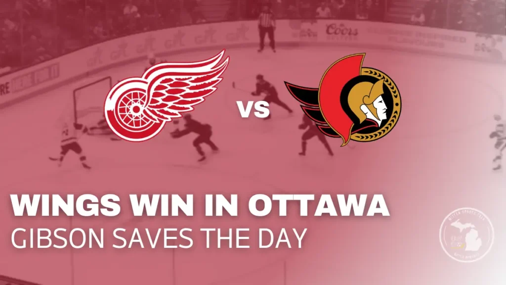 John Gibson makes a save as the Detroit Red Wings defeat the Ottawa Senators 5–3 in Ottawa