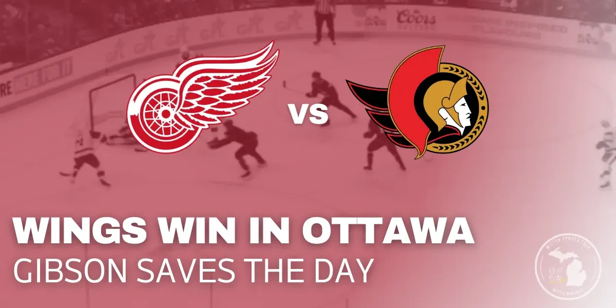 John Gibson makes a save as the Detroit Red Wings defeat the Ottawa Senators 5–3 in Ottawa