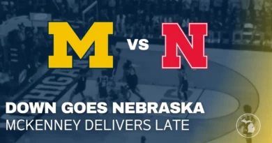 Michigan Wolverines celebrate late basket as Trey McKenney delivers game-winning layup against Nebraska at Crisler Center
