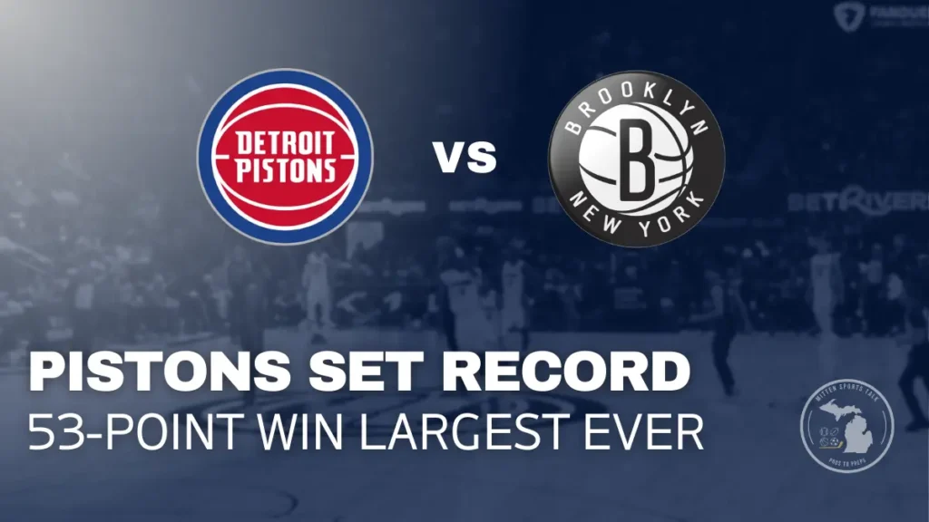 Ausar Thompson shooting the ball during the Pistons vs Nets game at Little Caesars Arena.