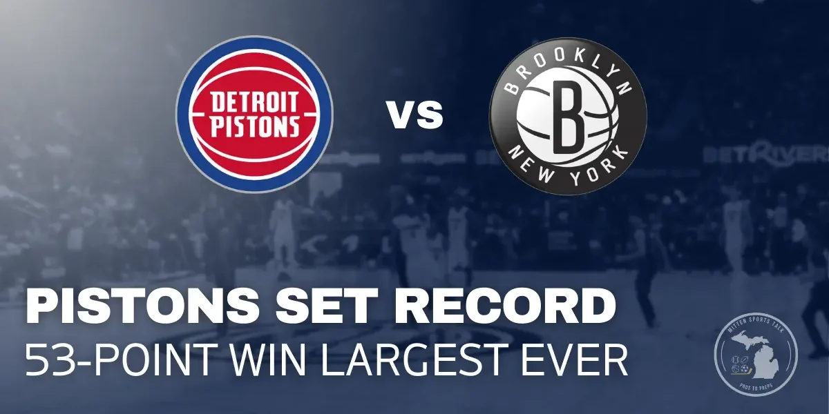 Ausar Thompson shooting the ball during the Pistons vs Nets game at Little Caesars Arena.