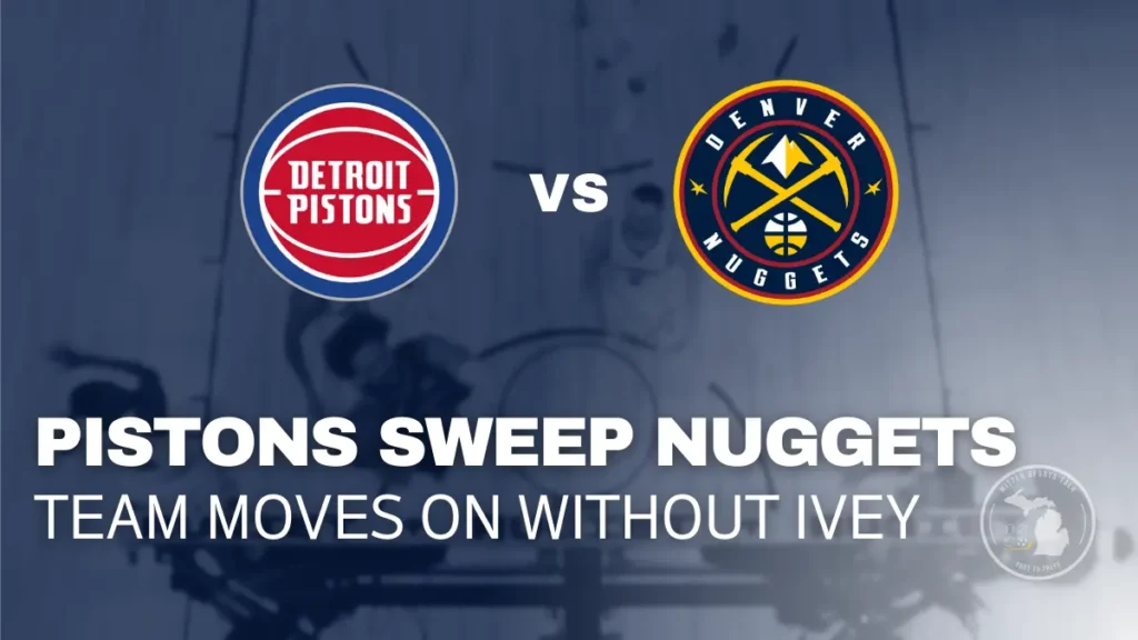 Cade Cunningham driving to the basket against the Denver Nuggets defense.