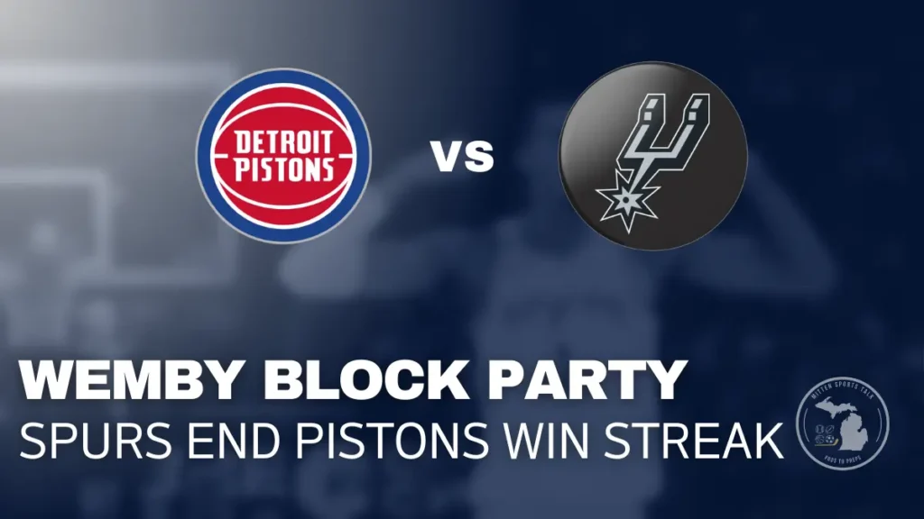 Victor Wembanyama flexes against the Detroit Pistons at Little Caesars Arena during Spurs win