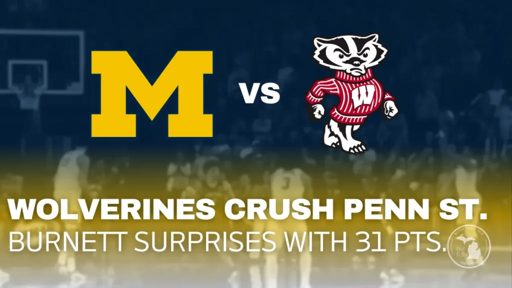 Nimari Burnett shooting a three-pointer for Michigan Wolverines basketball against Penn State